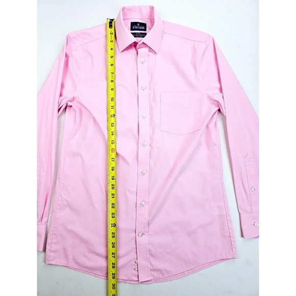 Stafford Regular Fit Size 14.5 32-33 Mens Pink Travel Easy Care Broadcloth Shirt - Picture 7 of 8
